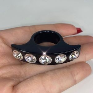 Black Acrylic Crystal Ring Embellished With 5 large Swarovski Crystal stones